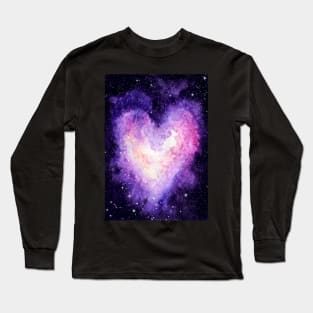 Watercolor Heart Shape Nebula and Outer Space Long Sleeve T-Shirt